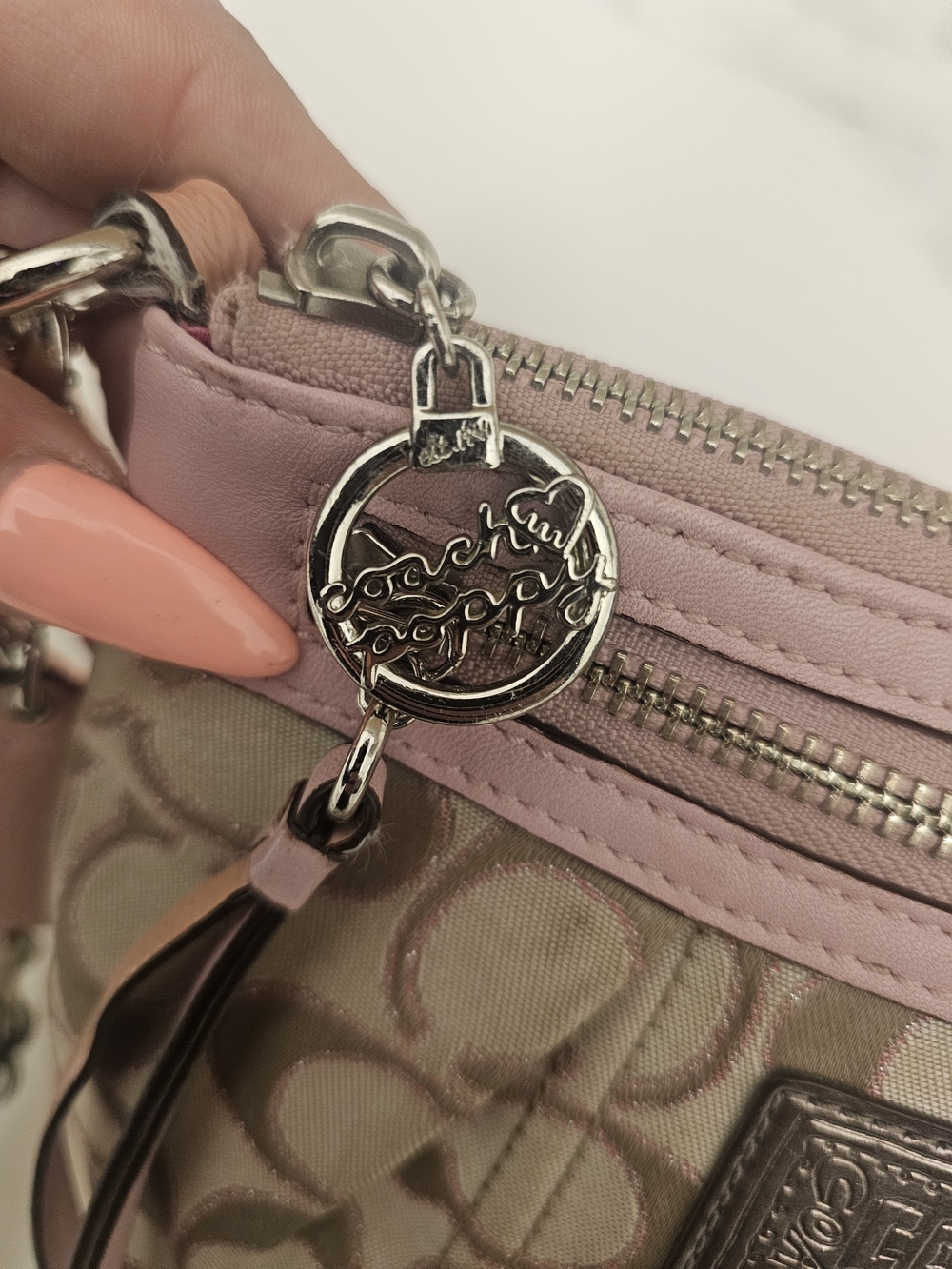 Coach Signature Canvas Crossbody Bag in Beige and Pink - Picture 9 of 12